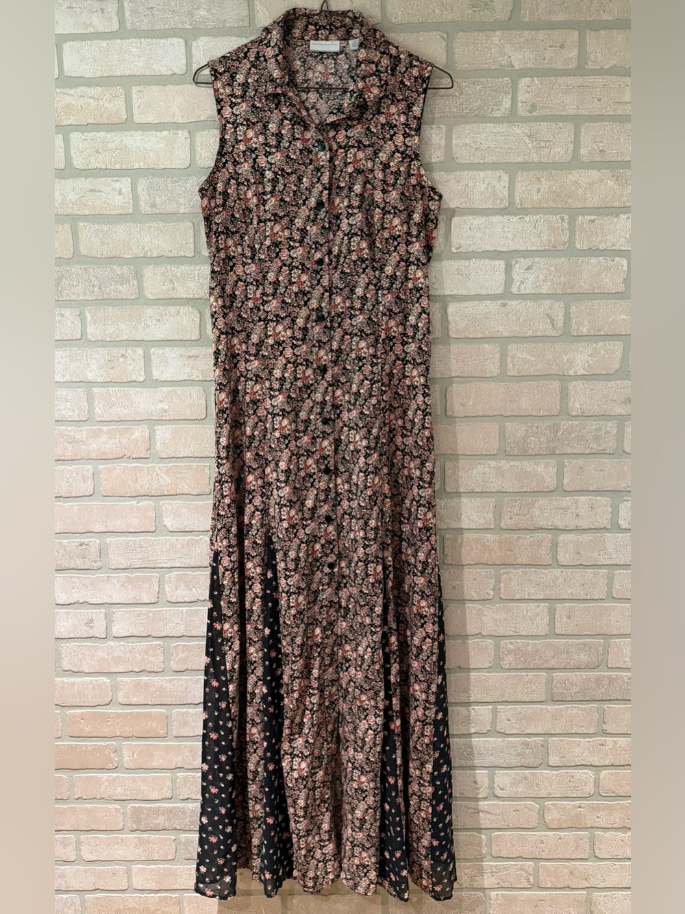 VTG New York & Company Ditsy Floral Maxi Dress Button Front Sleeveless 90s Boho
